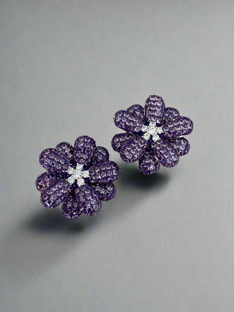 Purple crystal flower studs