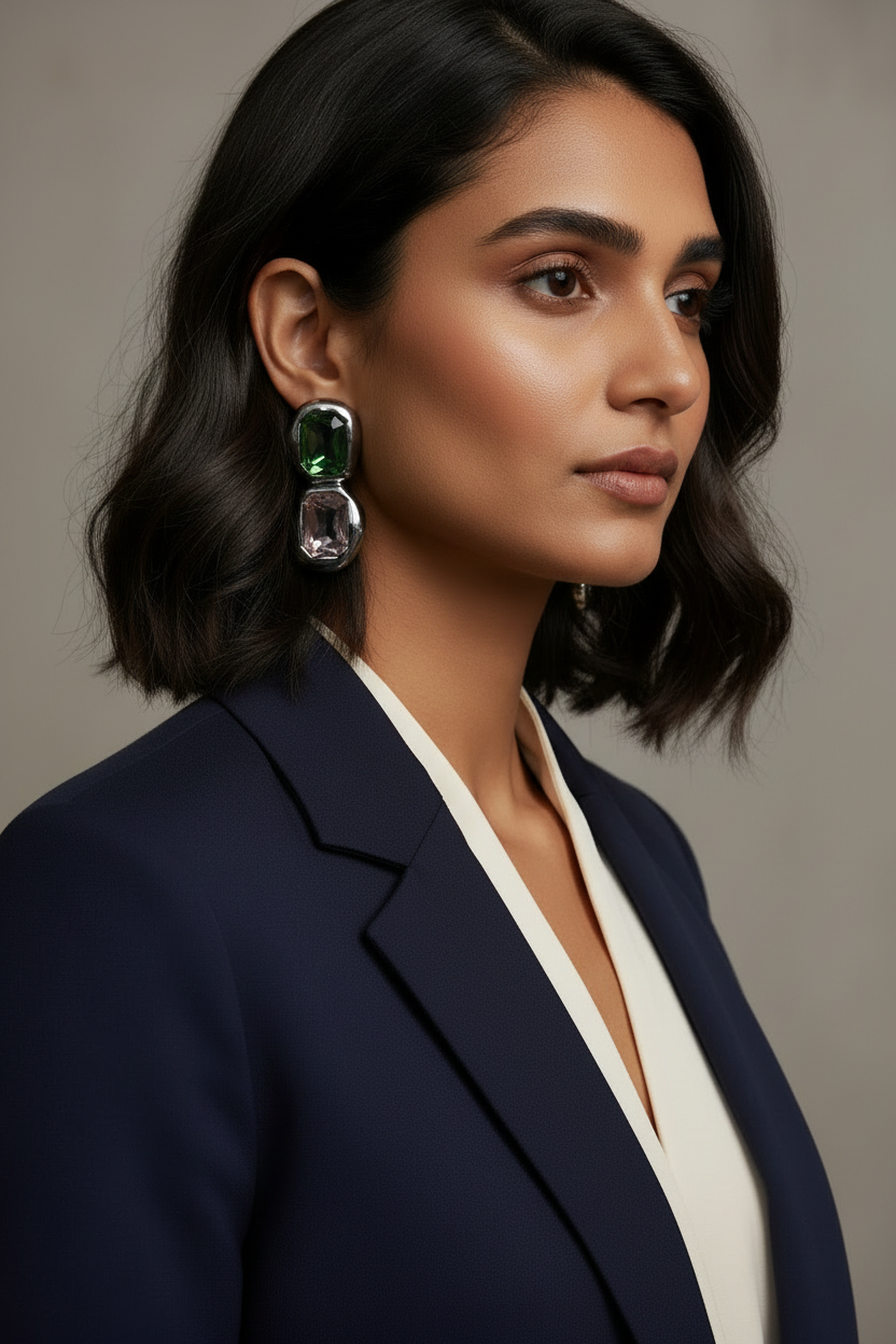 Two tone green and blush pink earrings