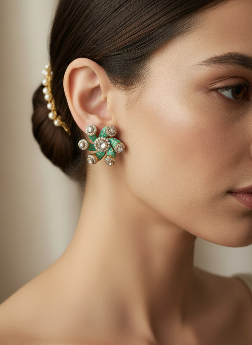 Mint green contemporary Polki studs