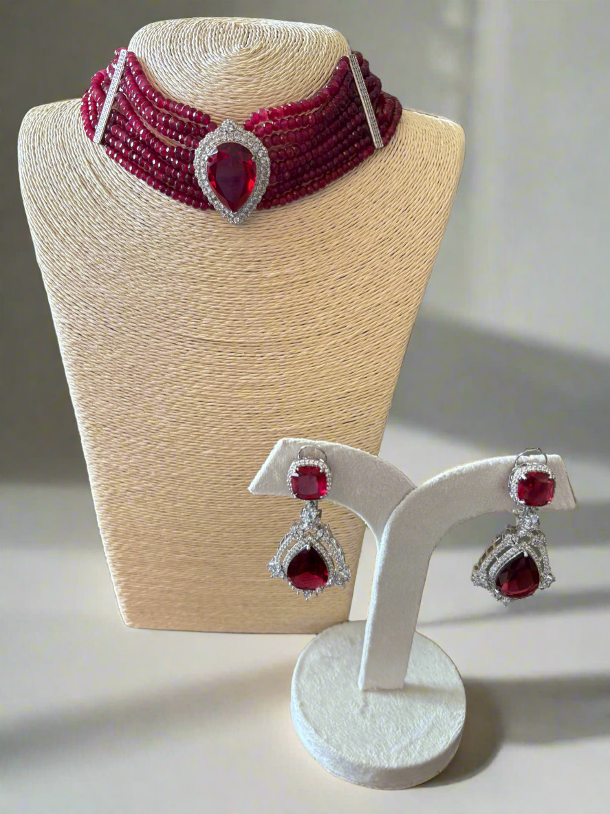 Riya Ruby choker with earrings