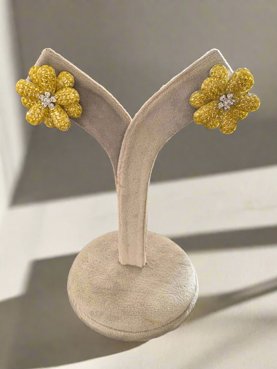 Yellow Crystal Flower studs