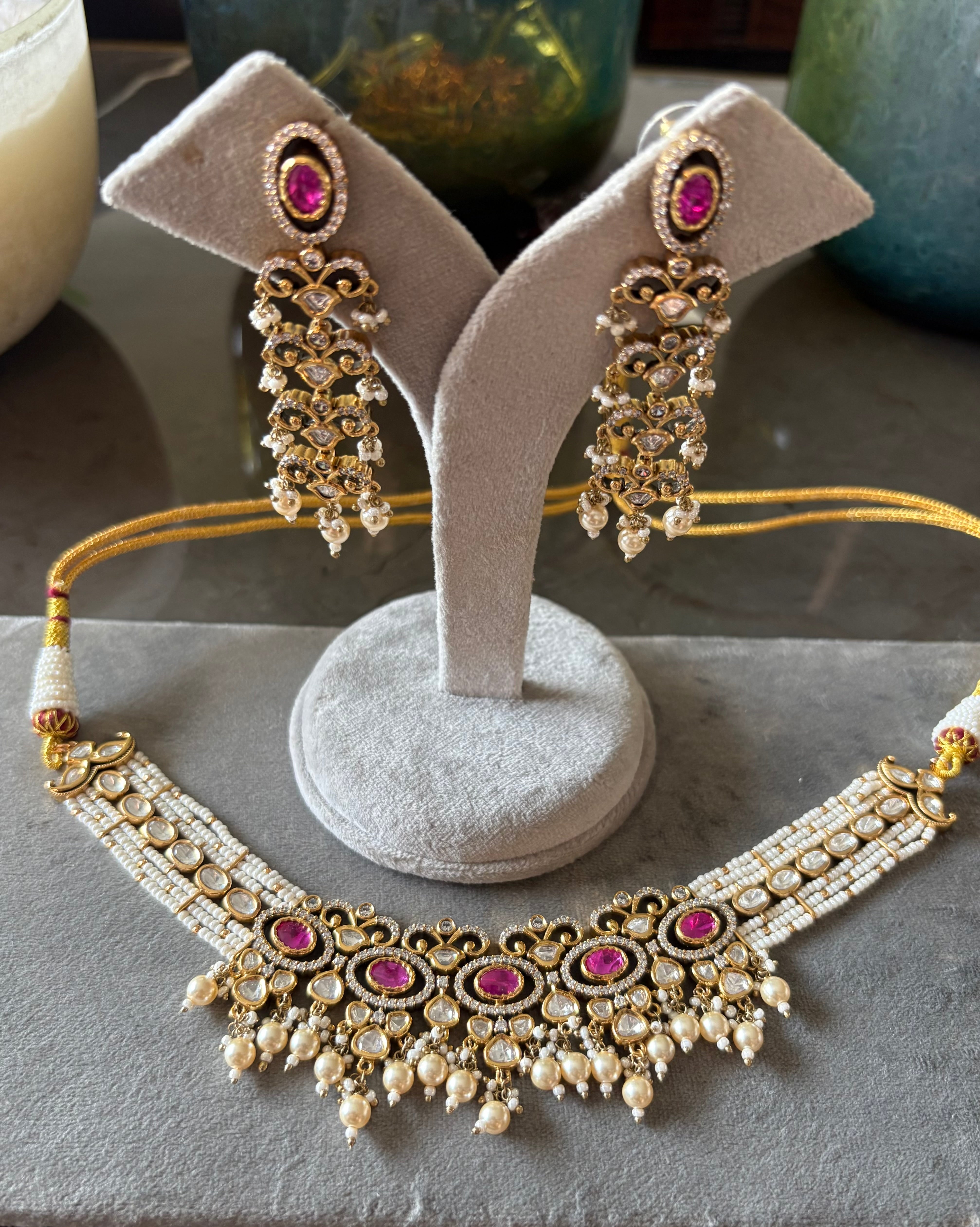 Gulnaar Ruby Polki choker set