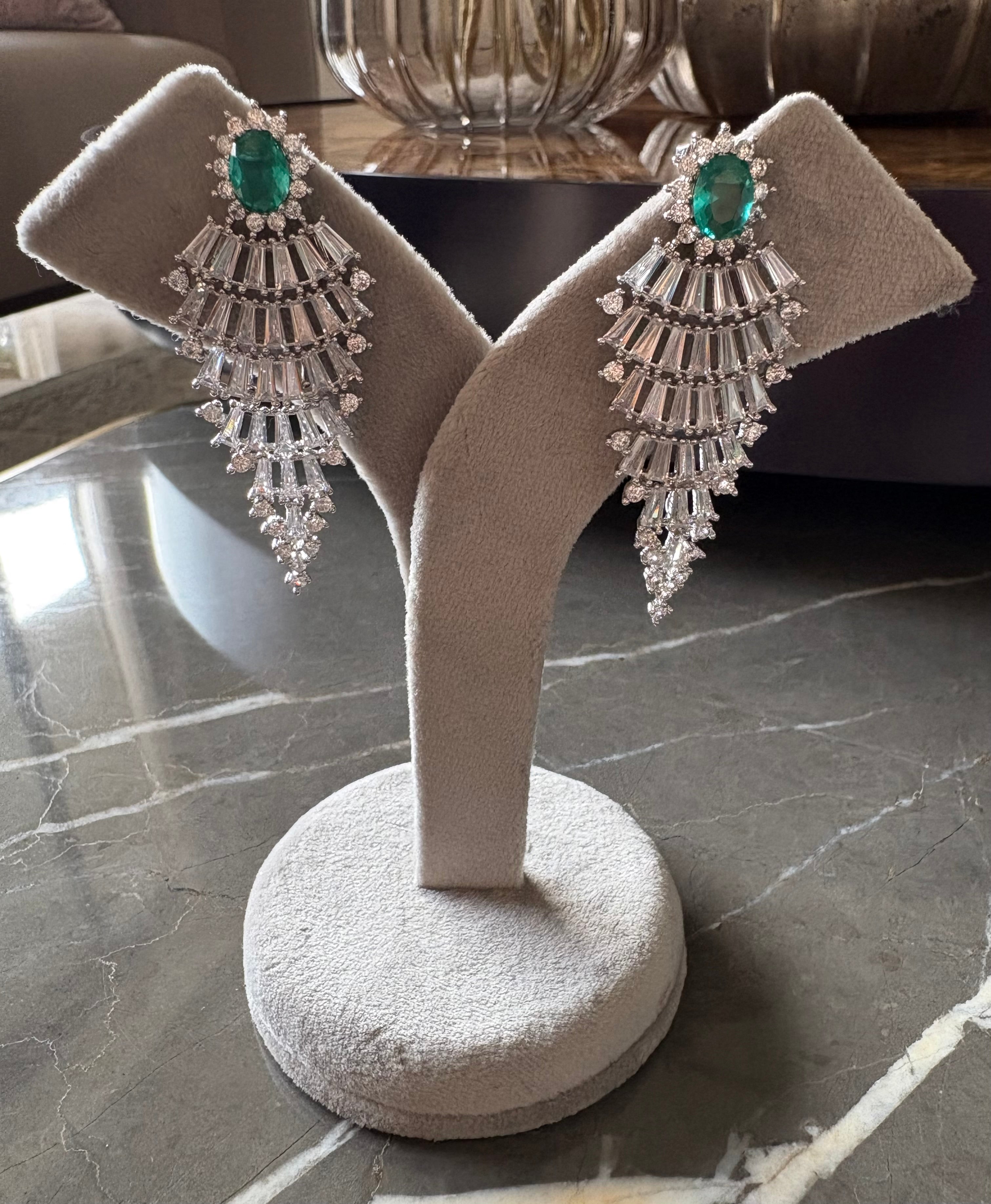 Emerald diamond glaze earrings