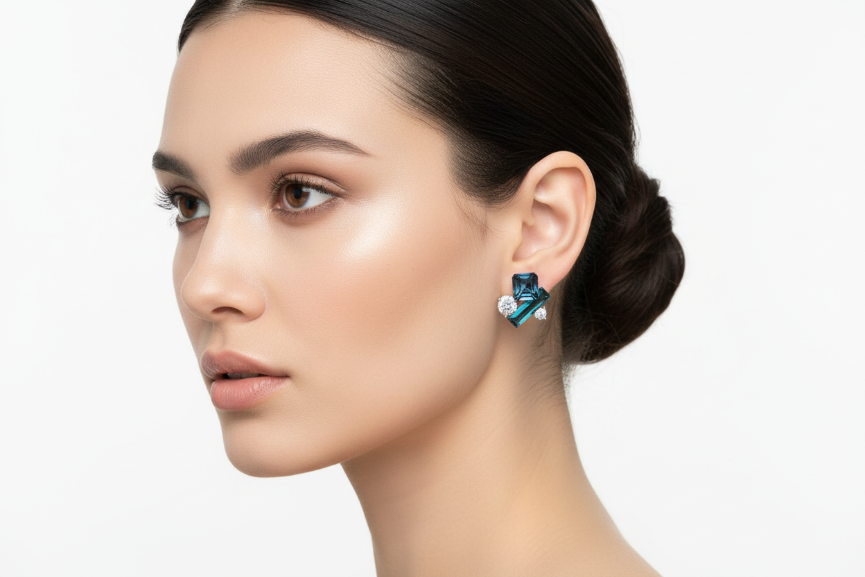 Blue crystal diamond studs