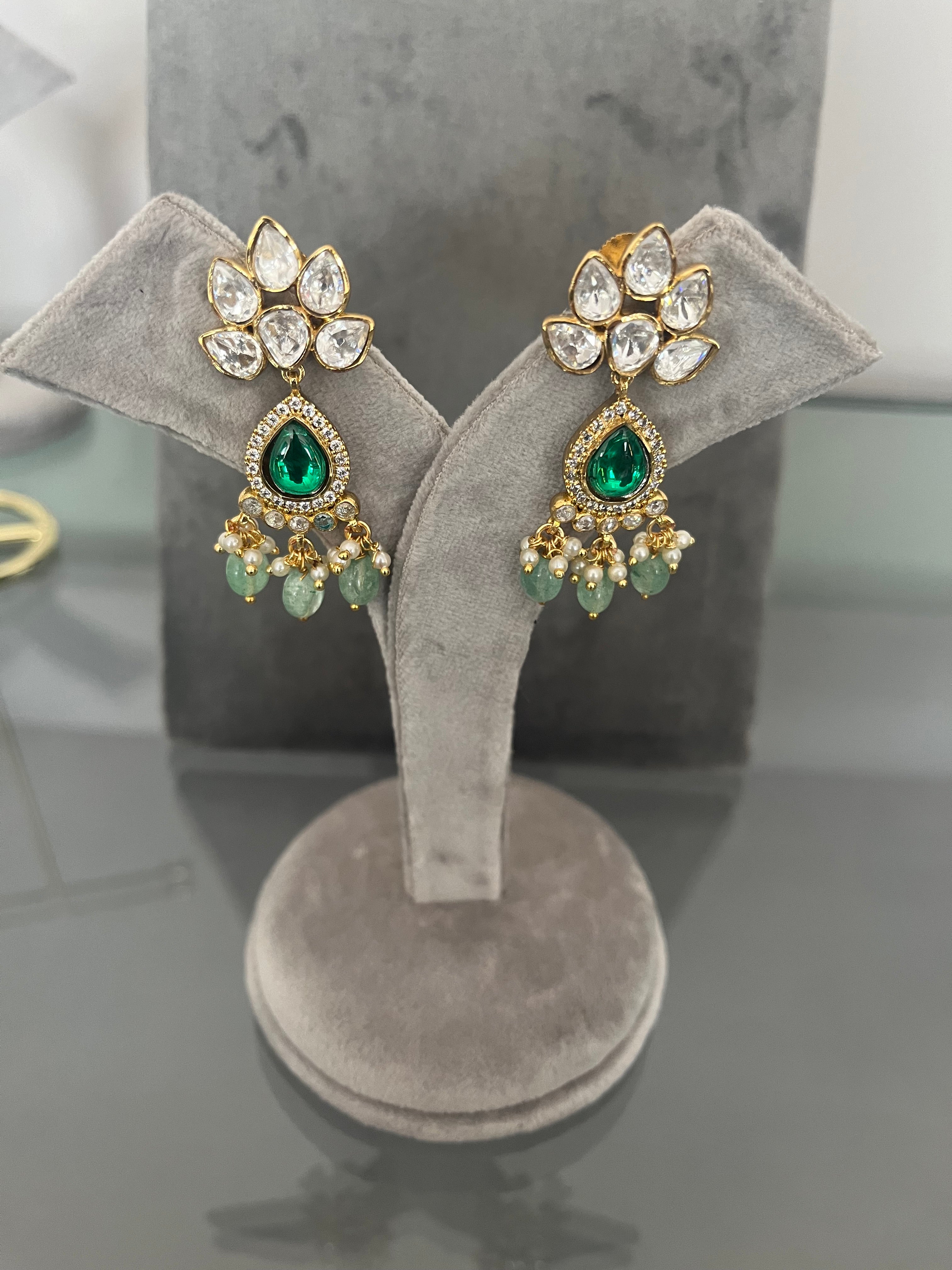 Semi precious emerald polki earrings