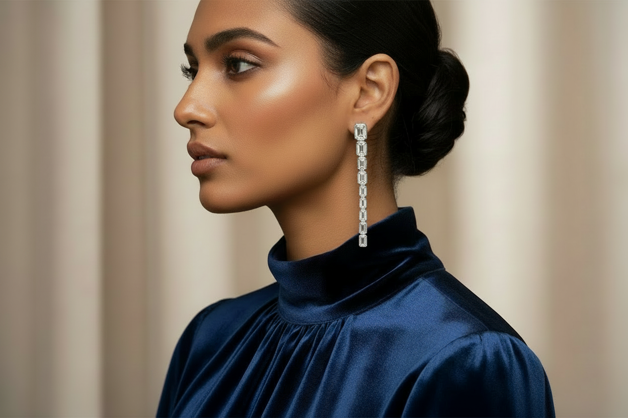 Contemporary single line diamond danglers