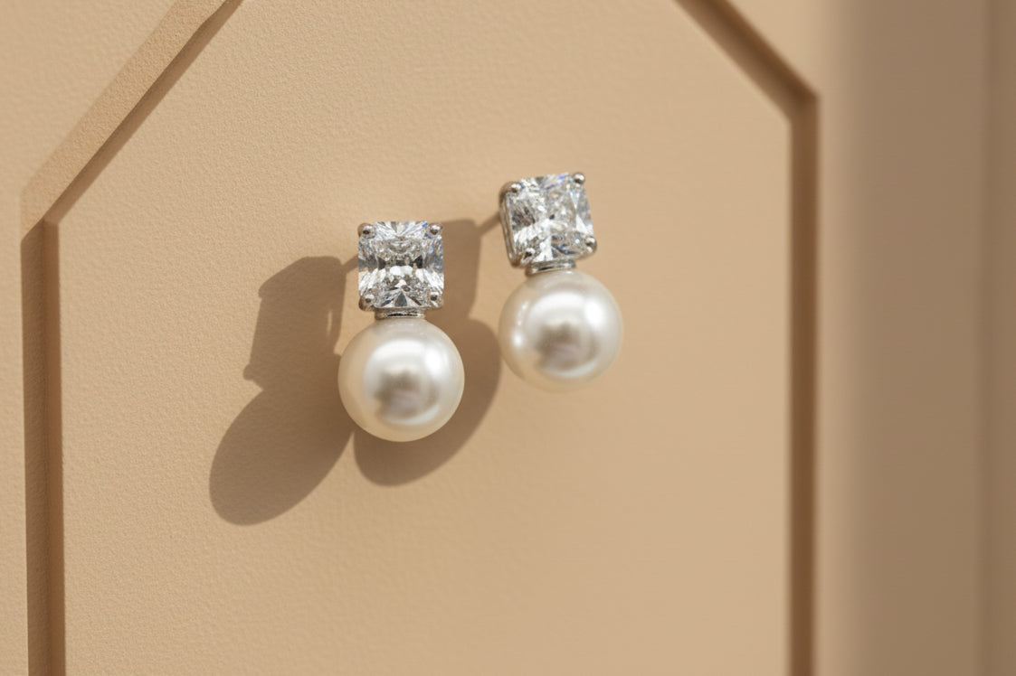 Pearl drop crystal studs