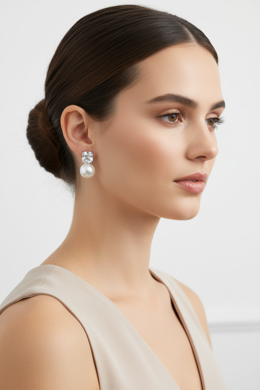 Pearl drop crystal studs