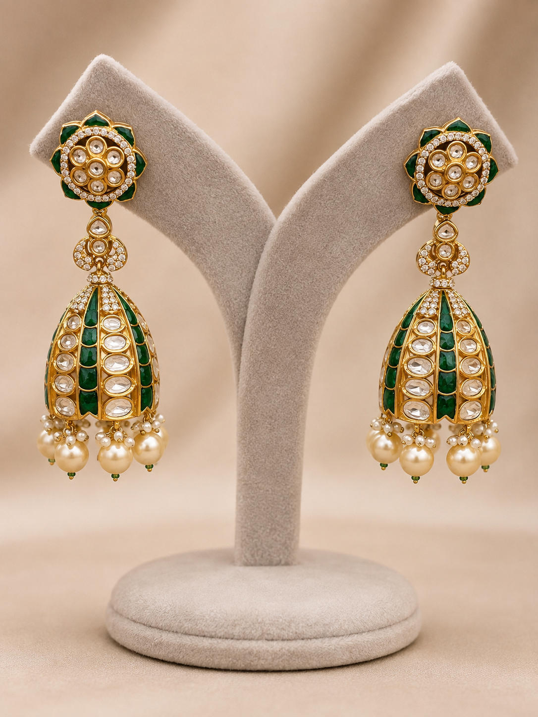Emerald Pearl Noor Jhumkas