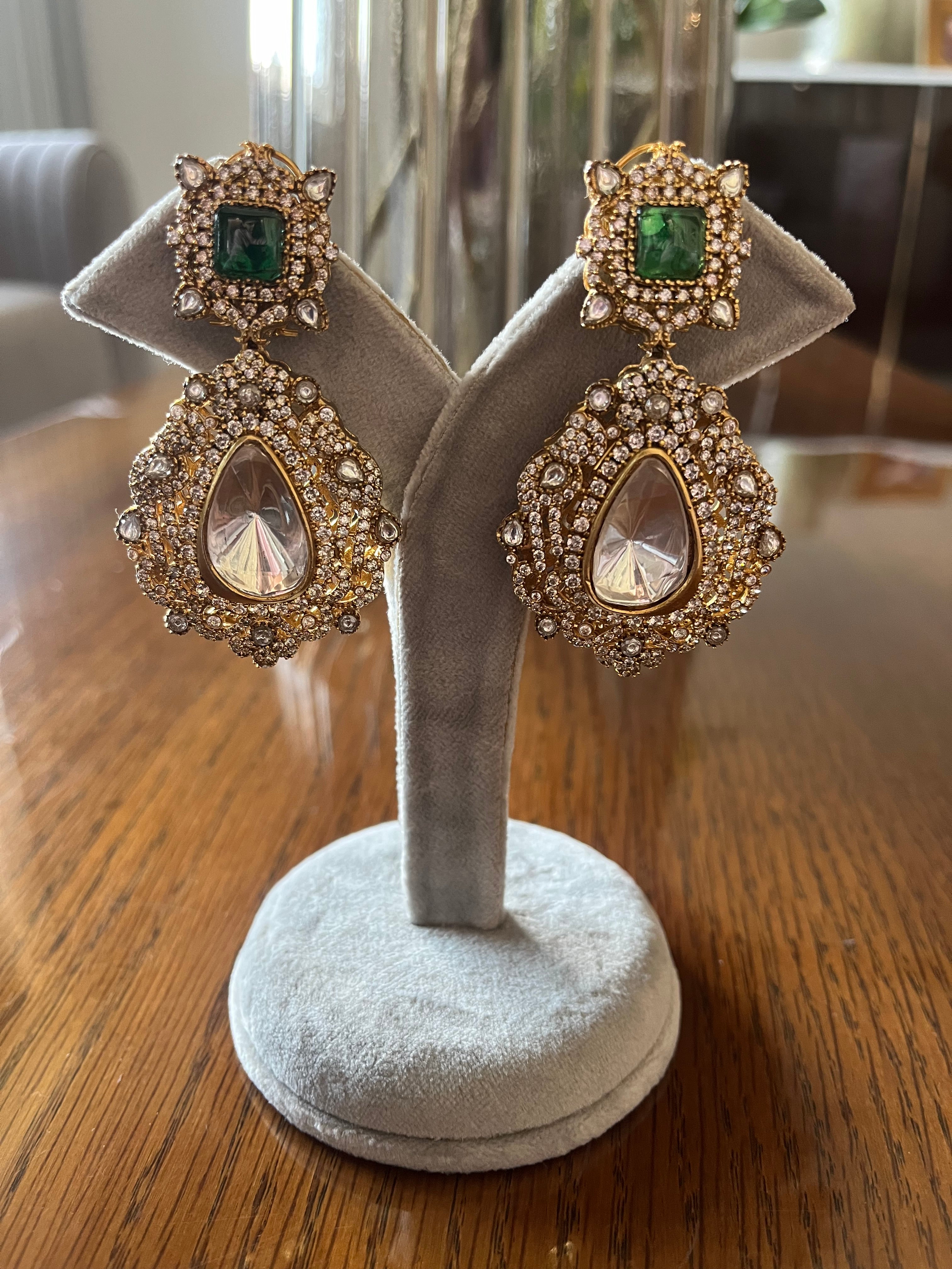 Victorian emerald polki earrings