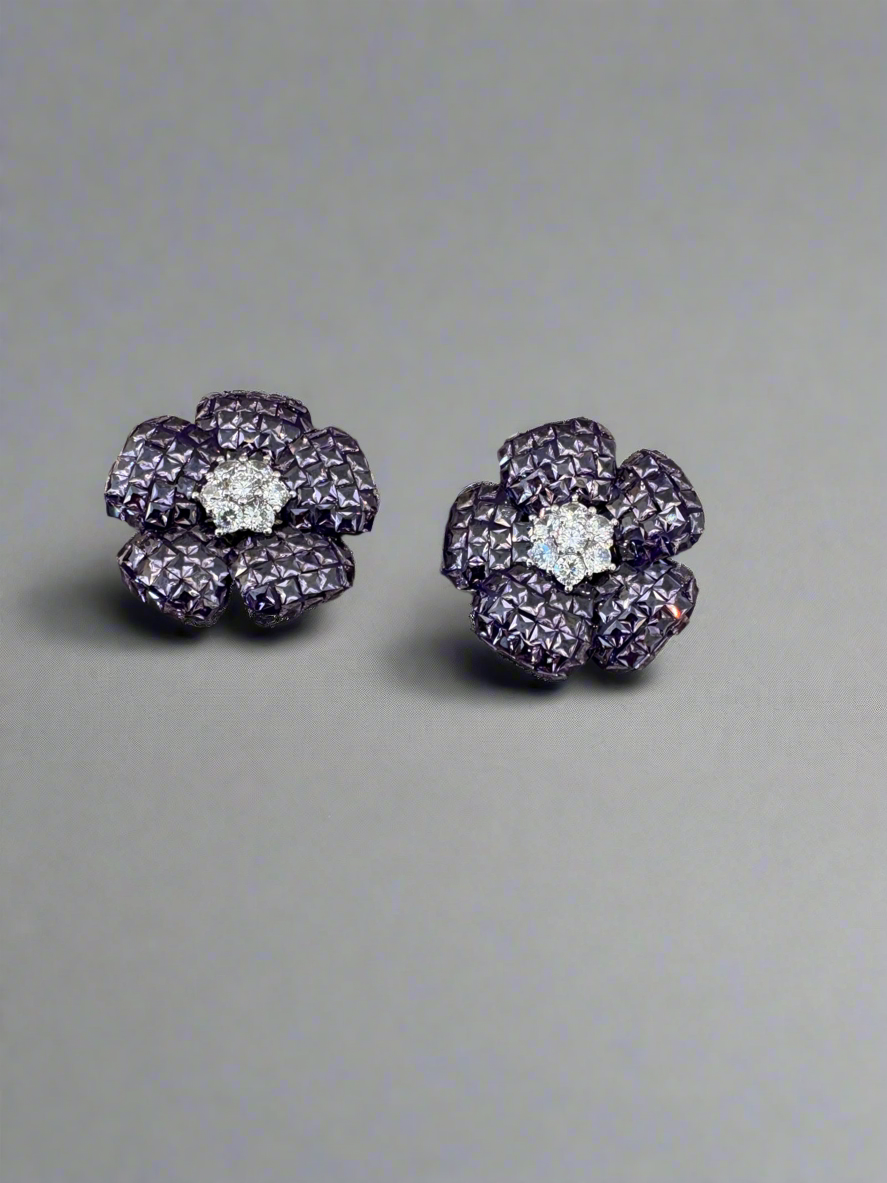 Single flower crystal studs with zircon diamond