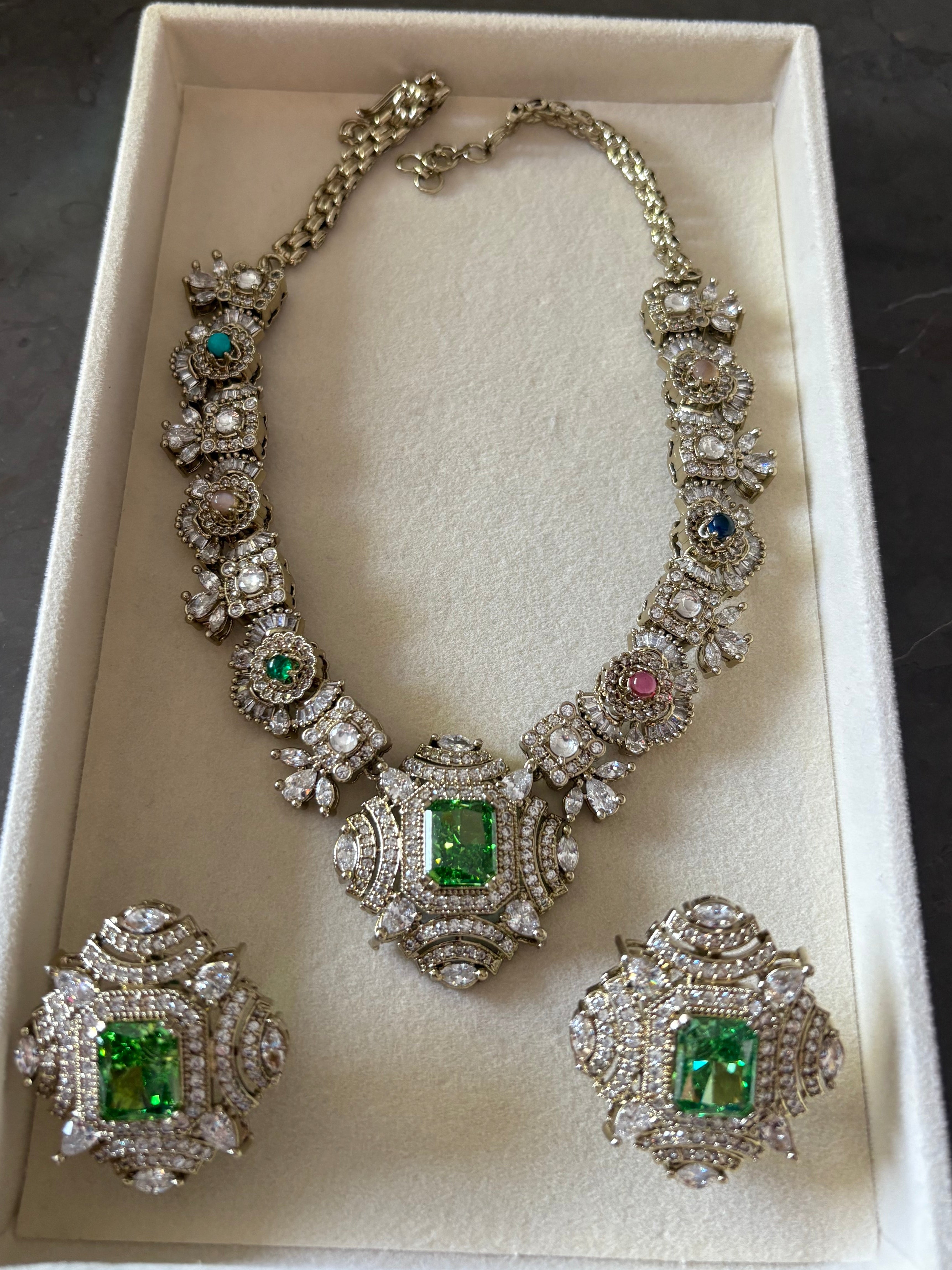 Victorian multi stone semi precious Neckpiece with studs