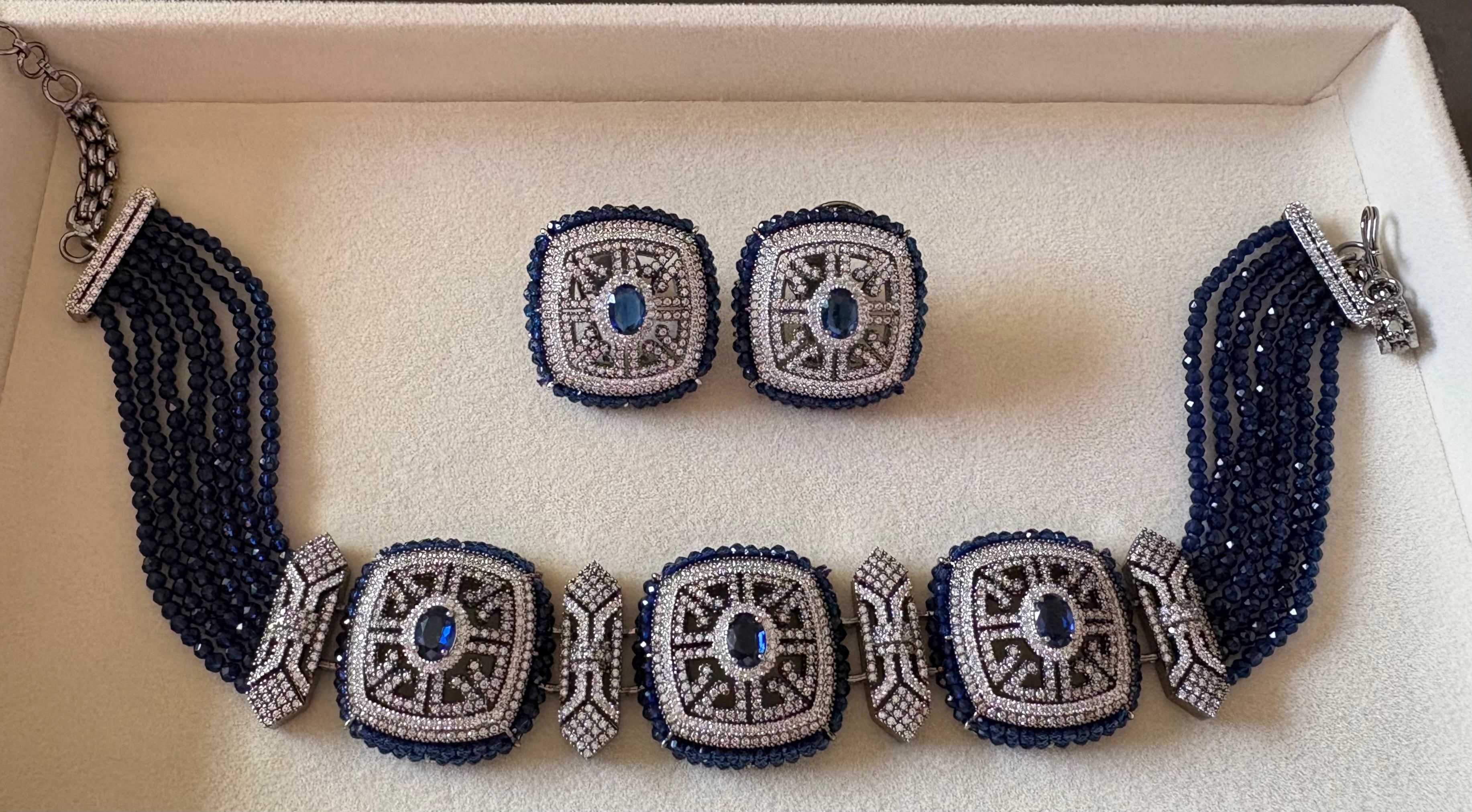 Sapphire blue diamond choker set