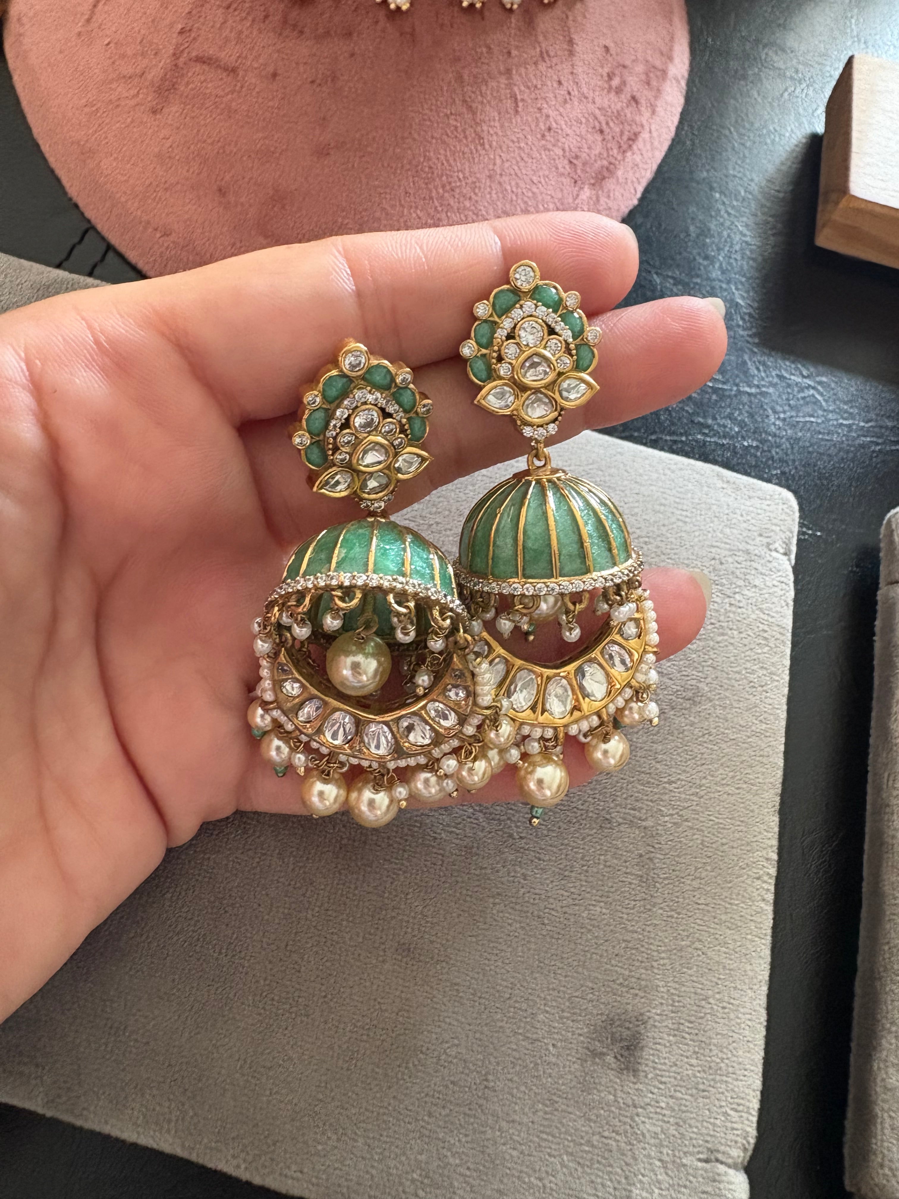 The Mehr Green Pearl Jhumkas