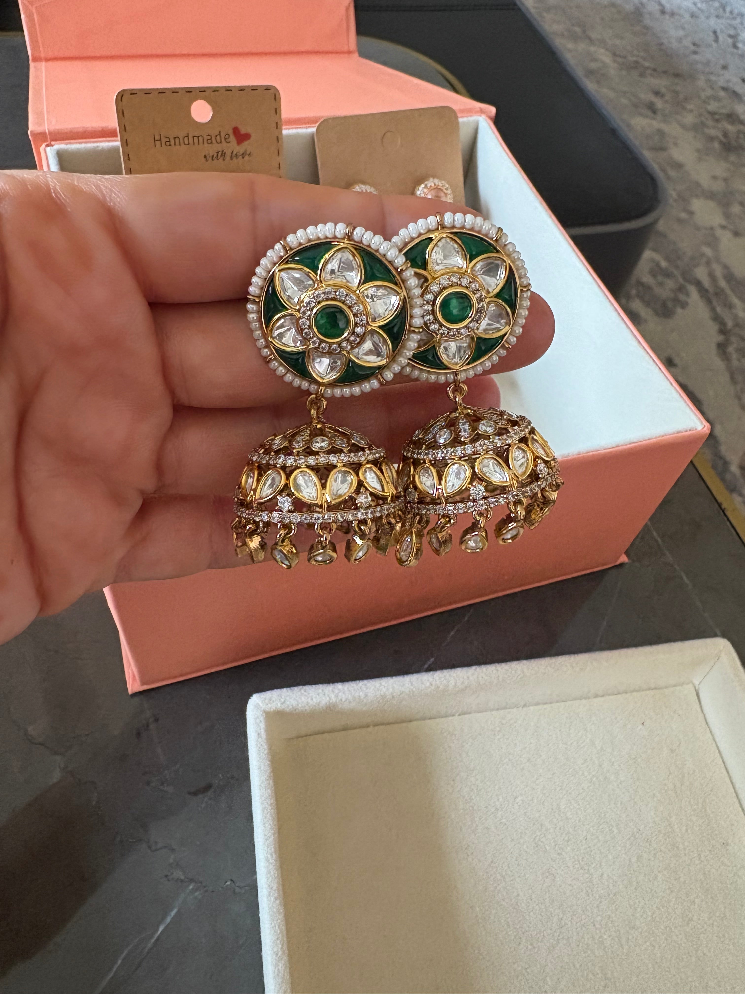 Emerald Kundan Jhumkas