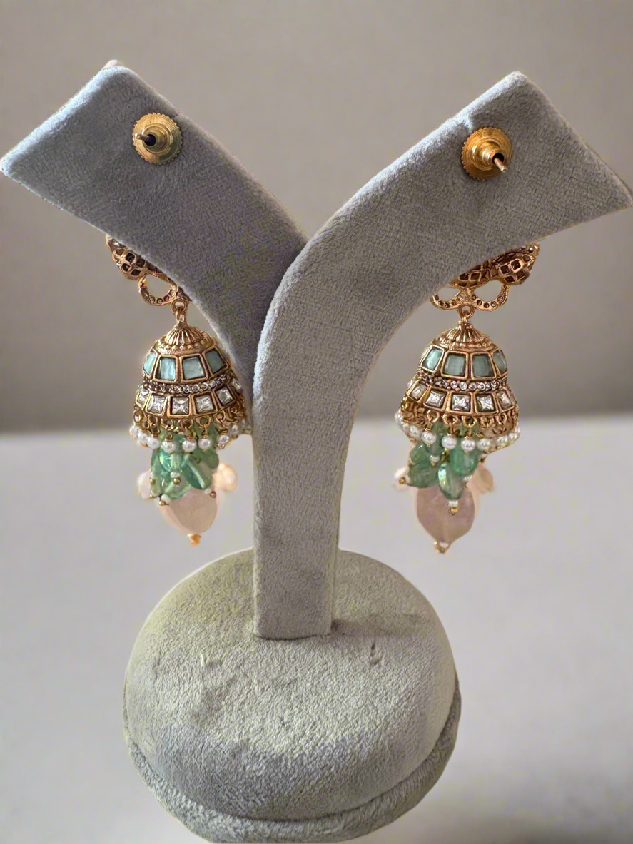 Pink and green Jhumkas