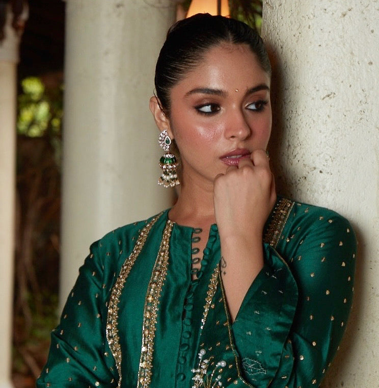 Polki emerald pearl Jhumkas