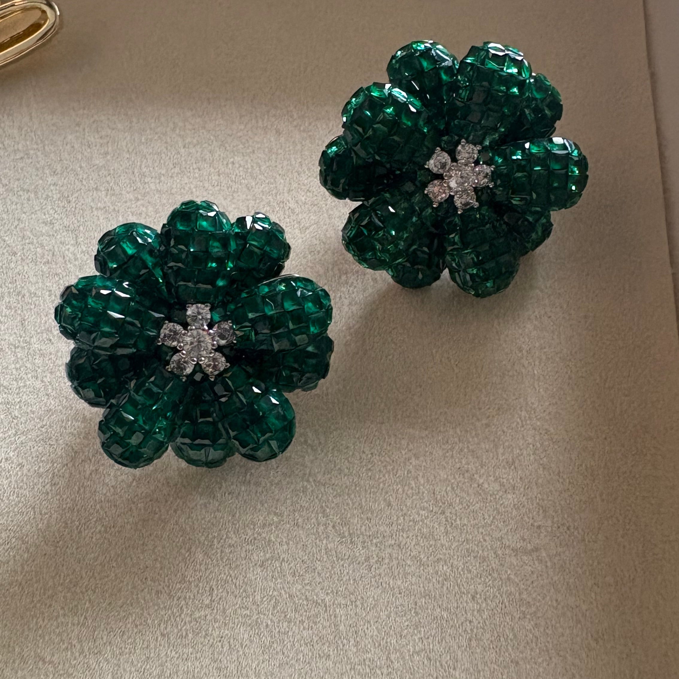 Green Flower Crystal Earrings