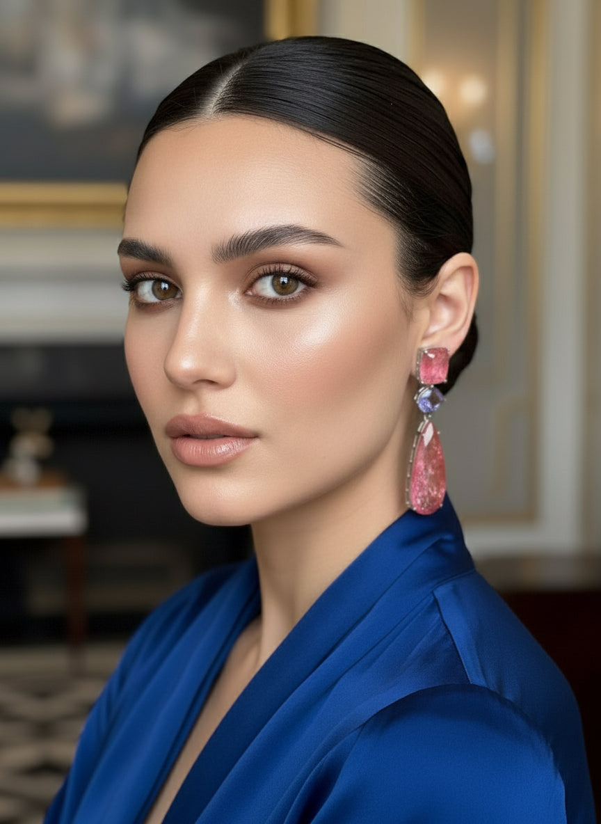 Pink & purple semi precious danglers