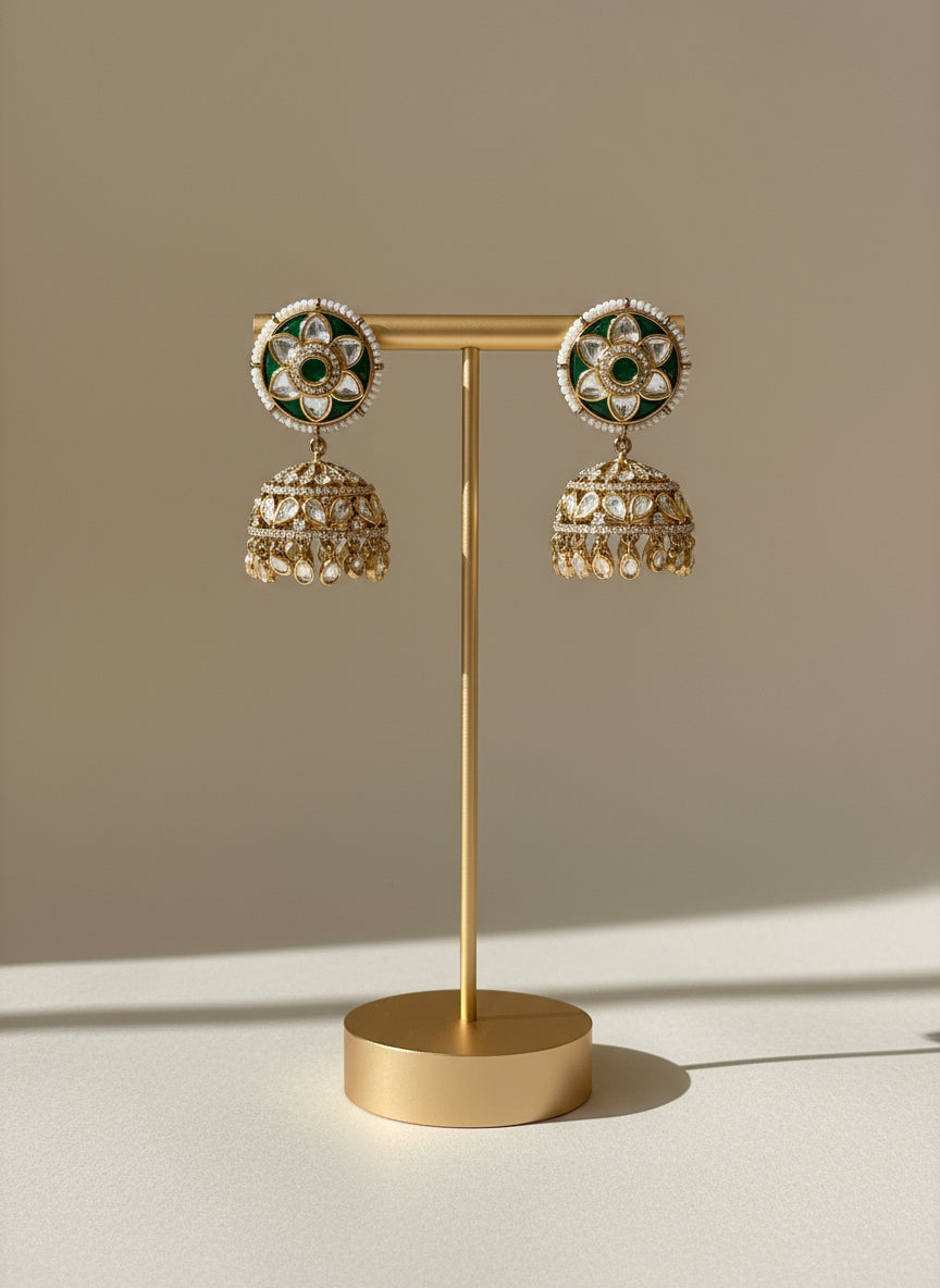 Emerald Kundan Jhumkas