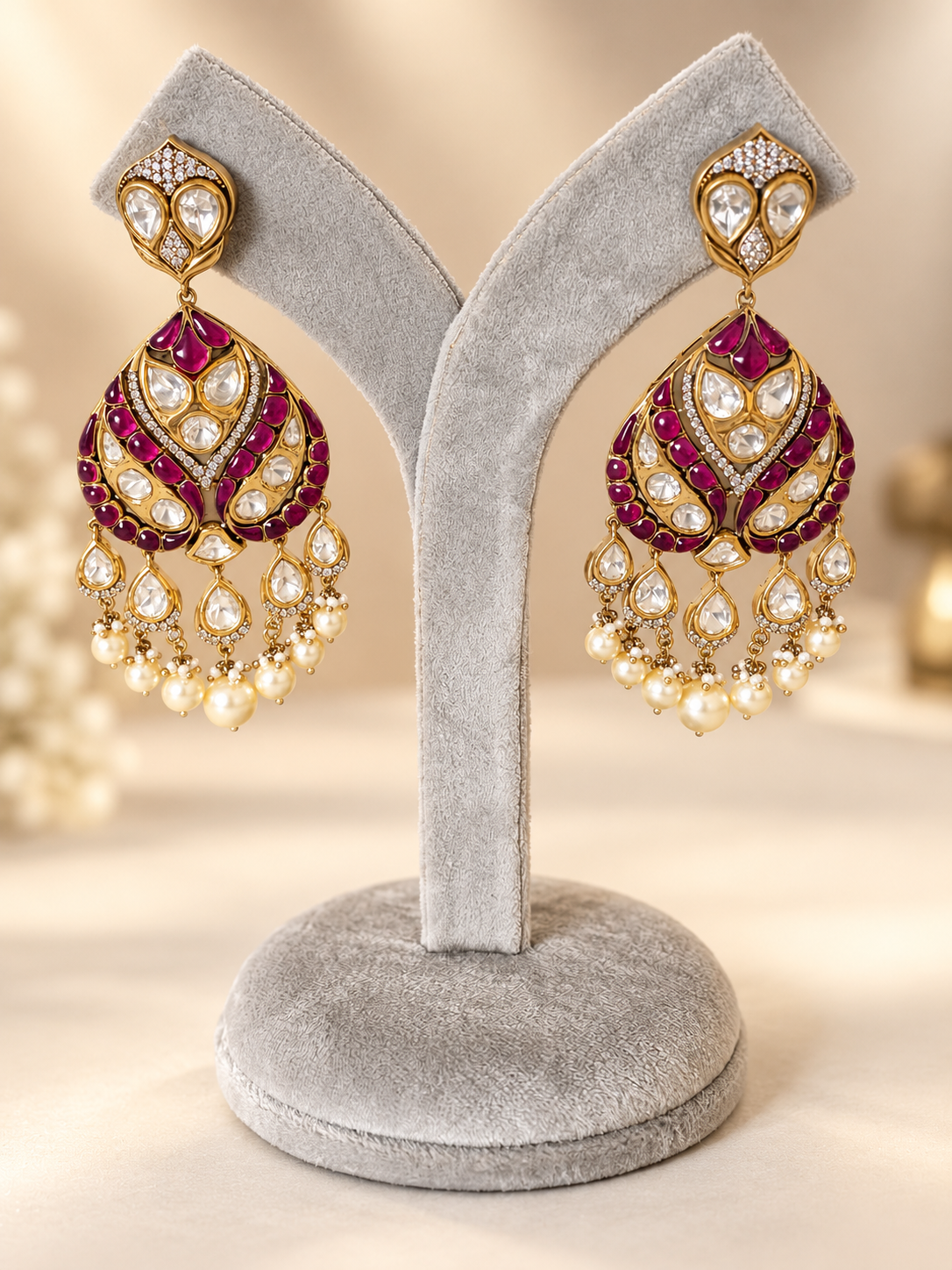 Savina Ruby Polki Pearl Chaandbalis