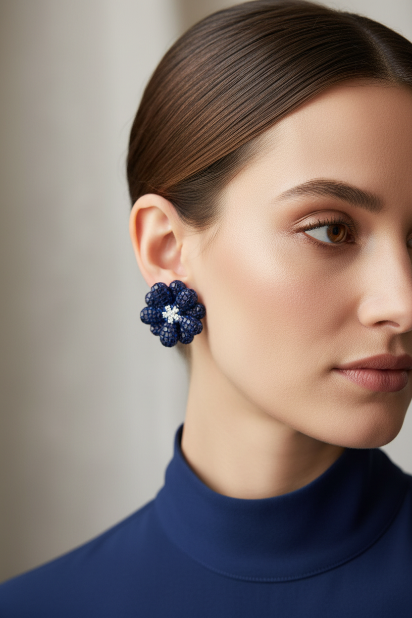 Blue crystal flower studs