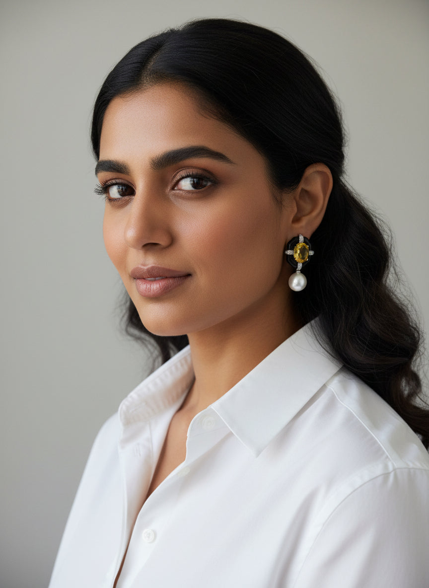 Pearl Crystal topaz earrings