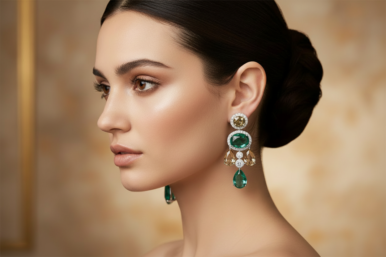 Crystal topaz & green danglers