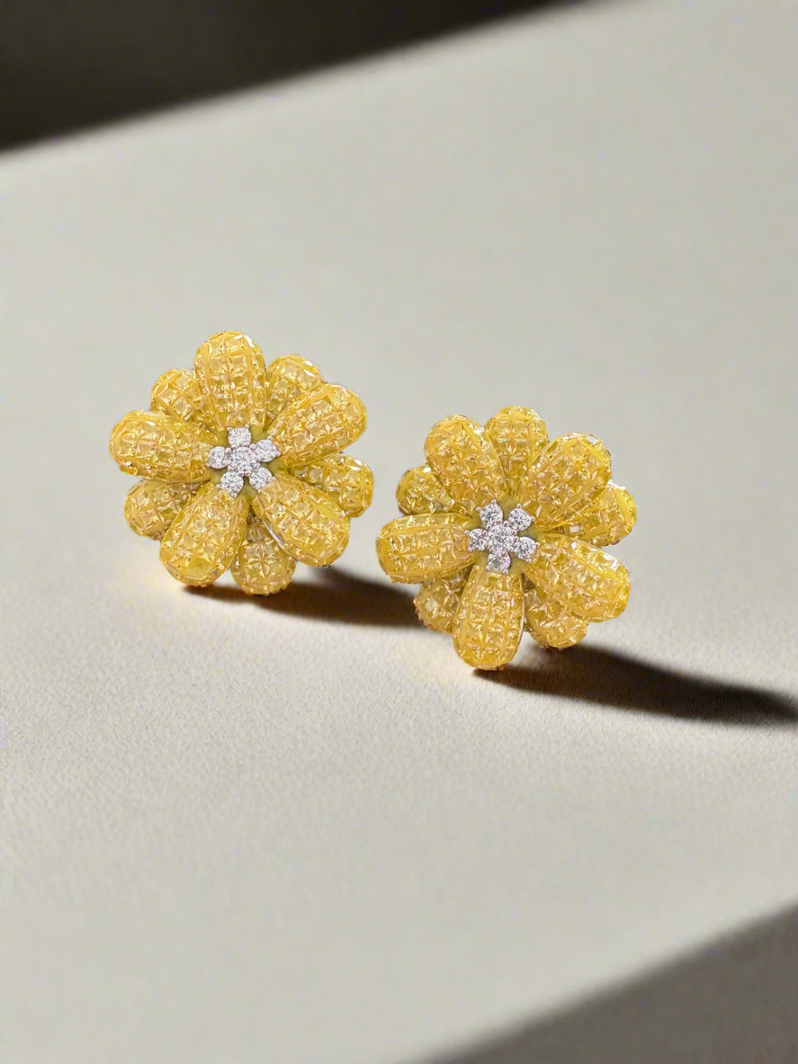 Yellow Crystal Flower studs