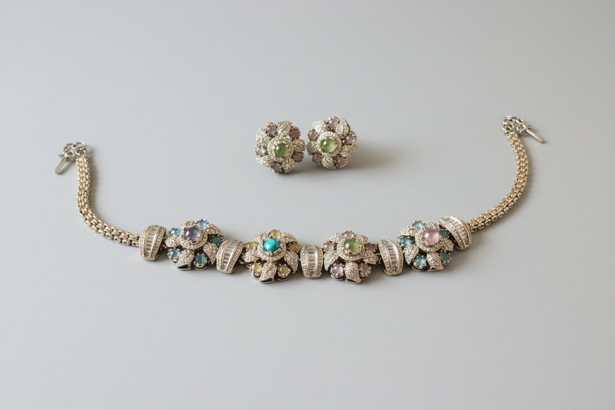 Victorian multi stone necklace with studs