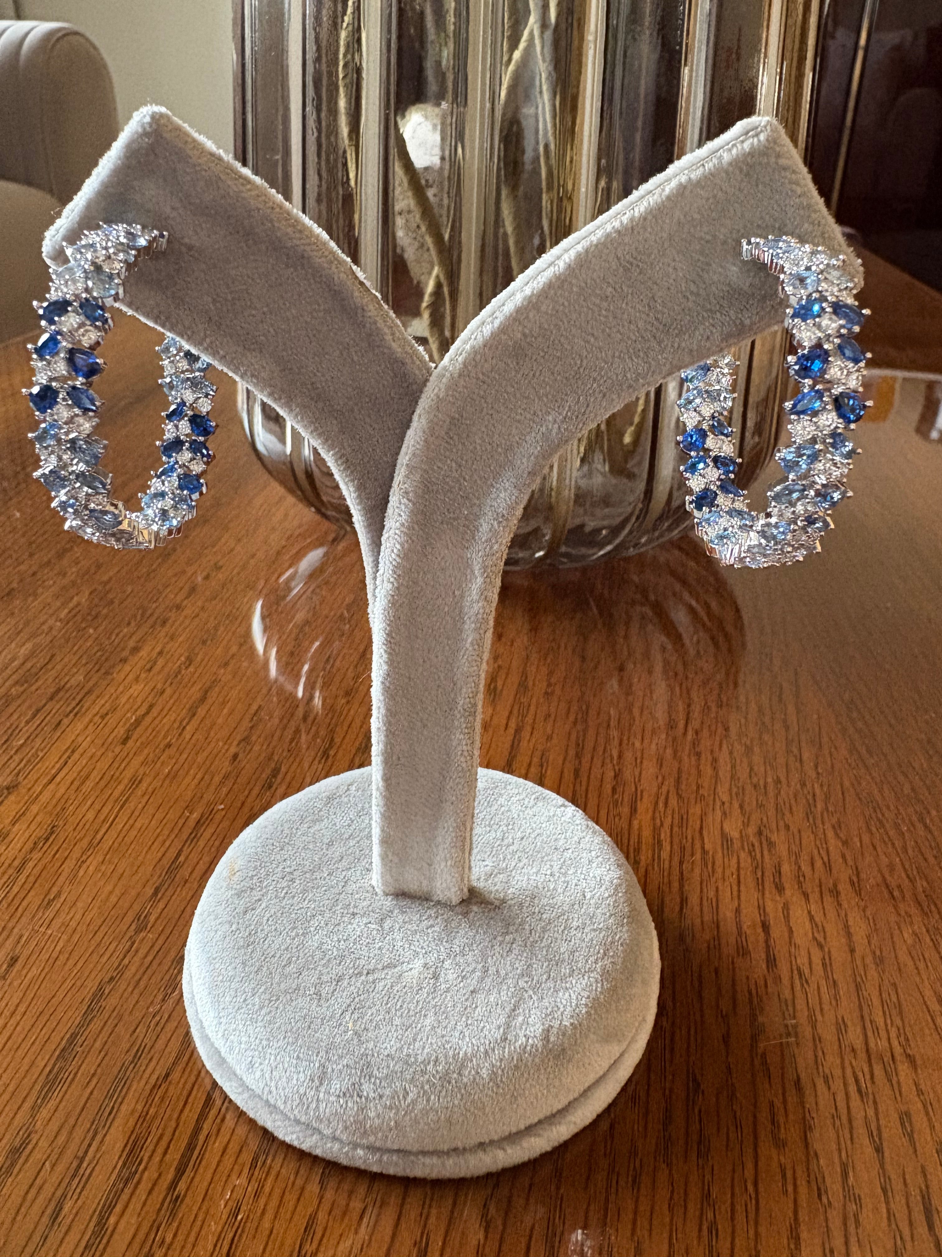 Blue luxury crystal hoops