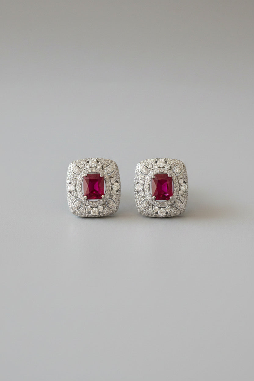 Scarlet Ruby Diamond Studs