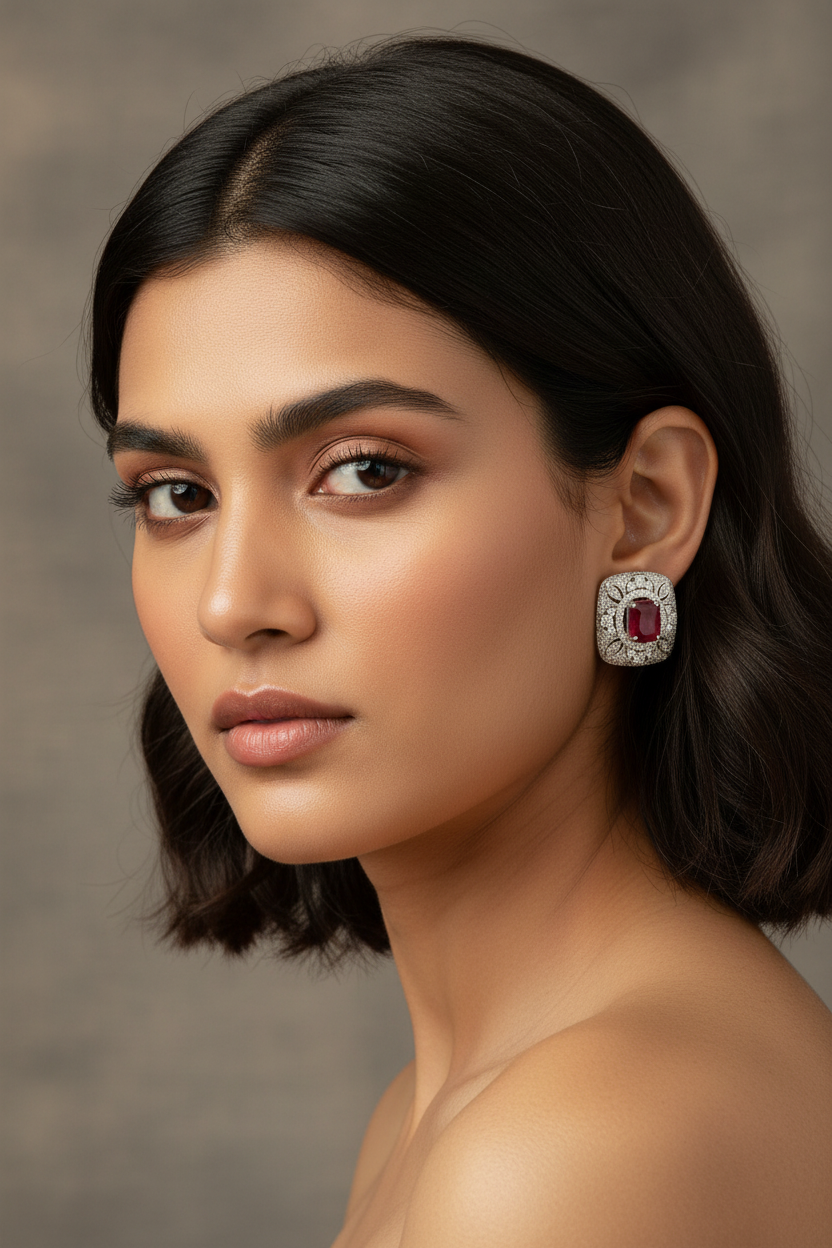 Scarlet Ruby Diamond Studs