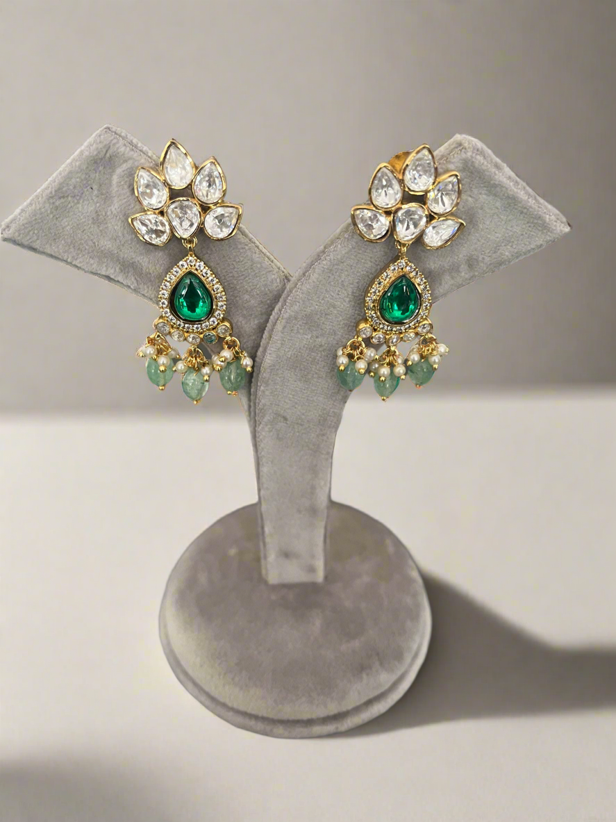 Semi precious emerald polki earrings