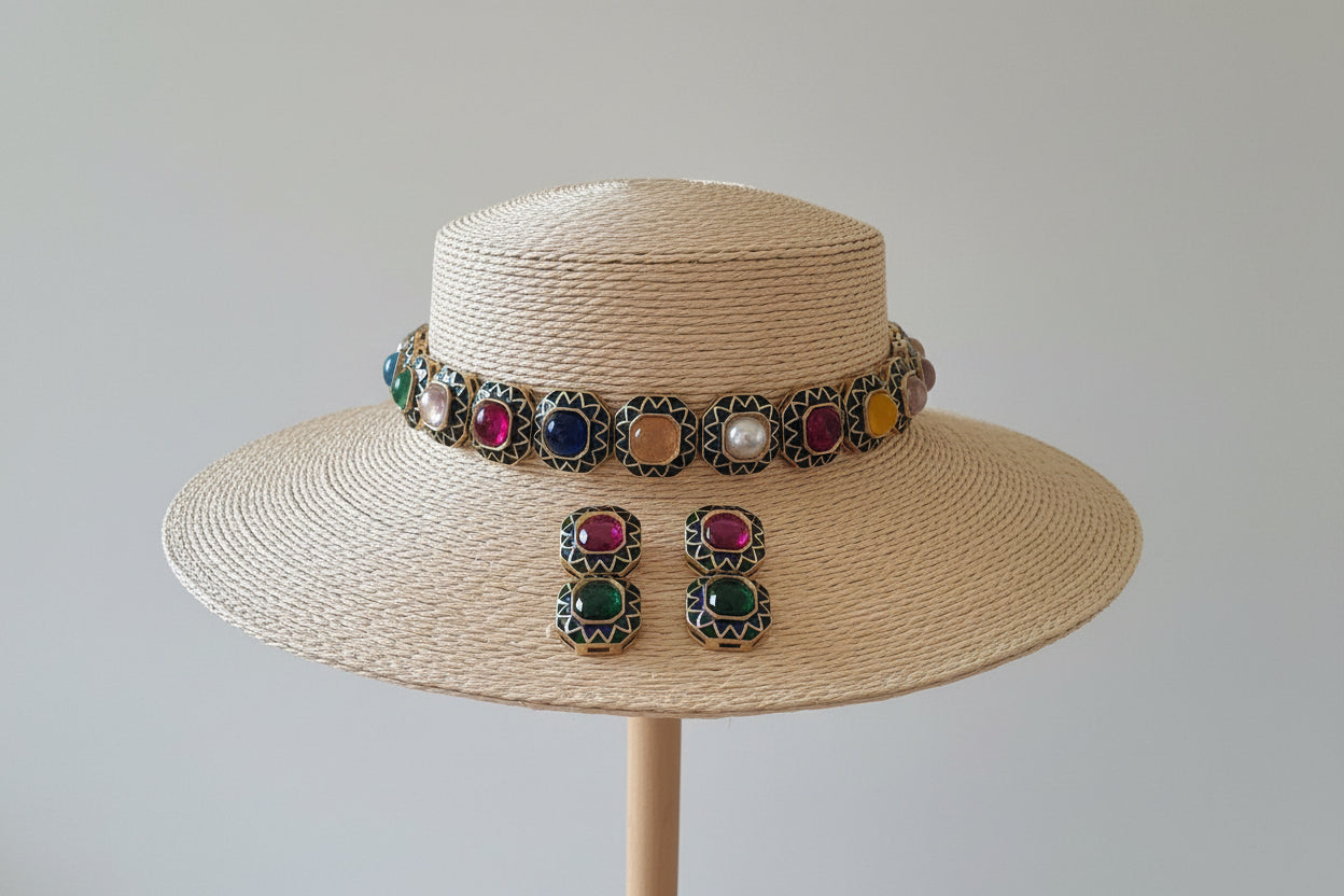 Multicolour semi precious choker with earrings