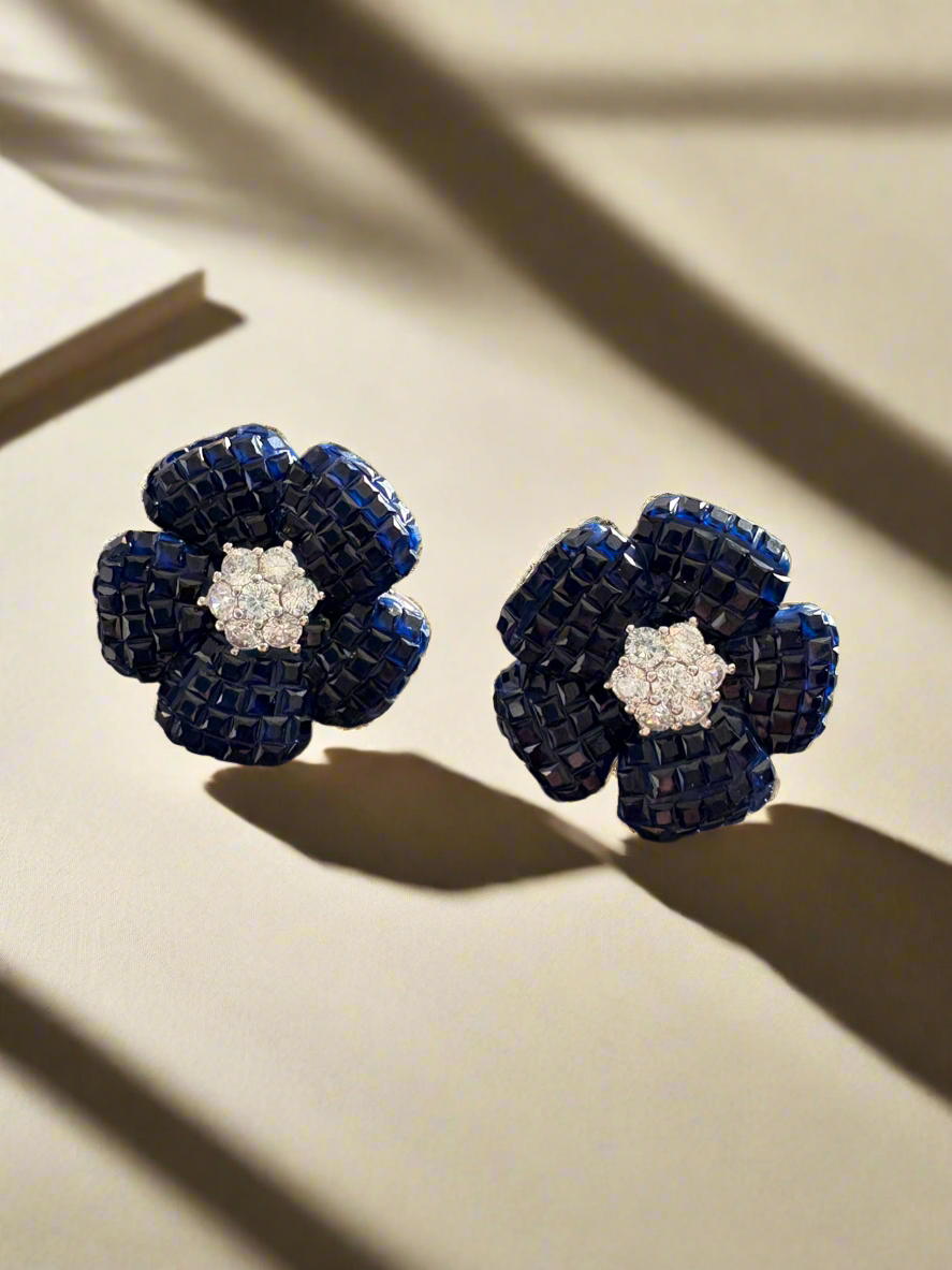 Blue crystal flower studs