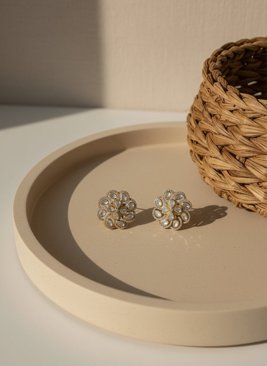 Polki & diamond gold plated studs