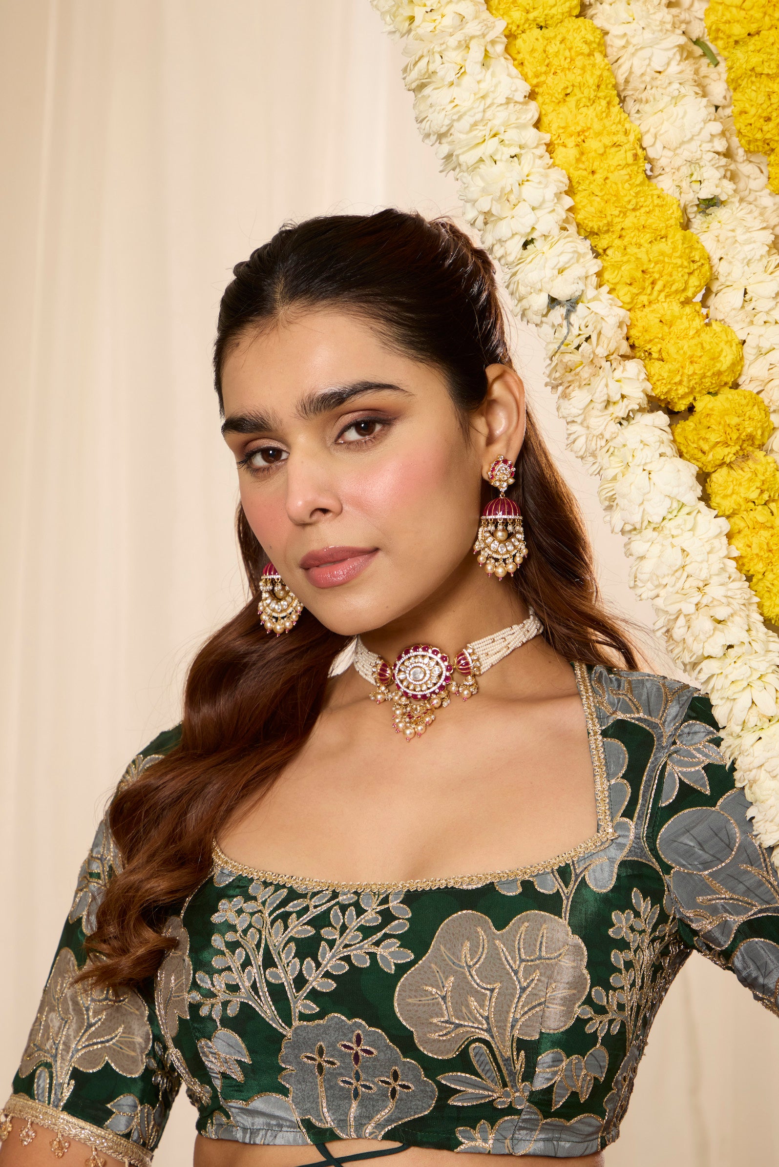 Ruby Pearl Choker and Jhumkas