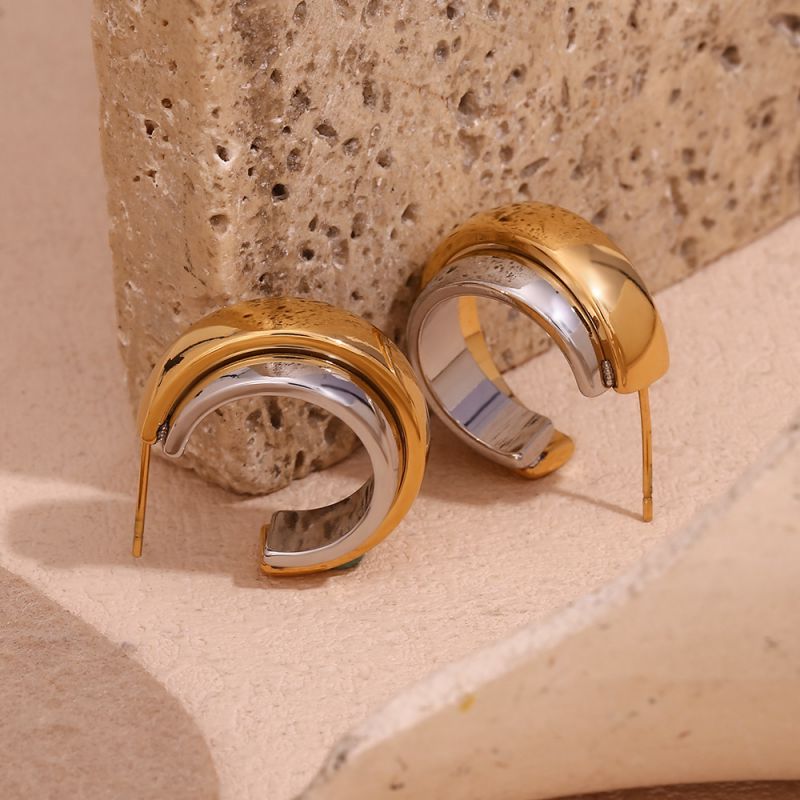 Two toned Silver & Gold C Shaped earrings