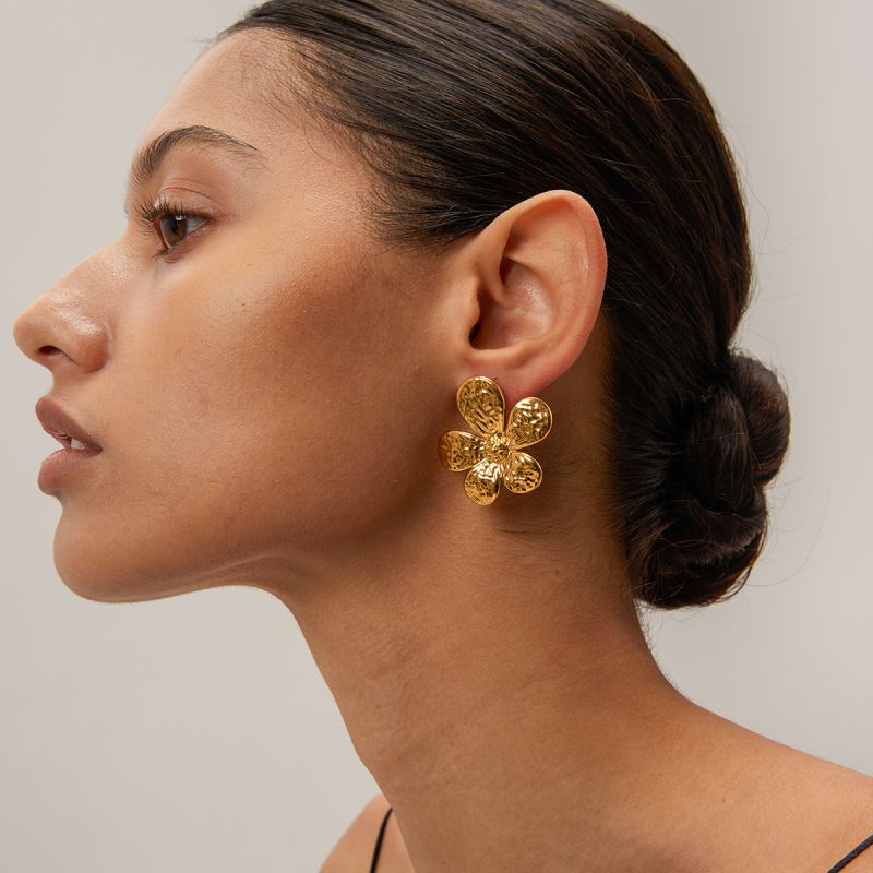Gold Flower Statement Studs