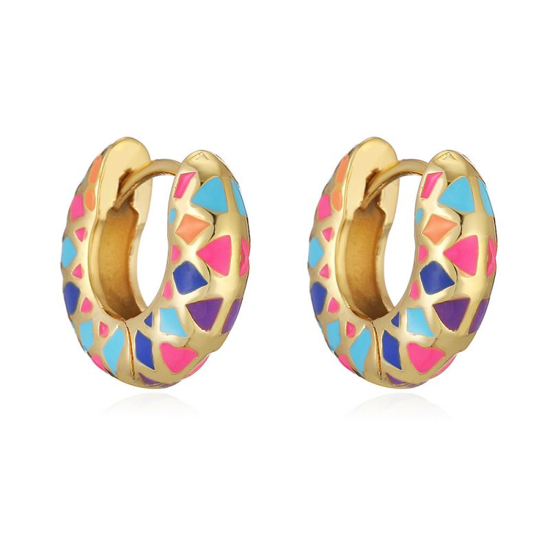 Multicoloured gold plated hoops