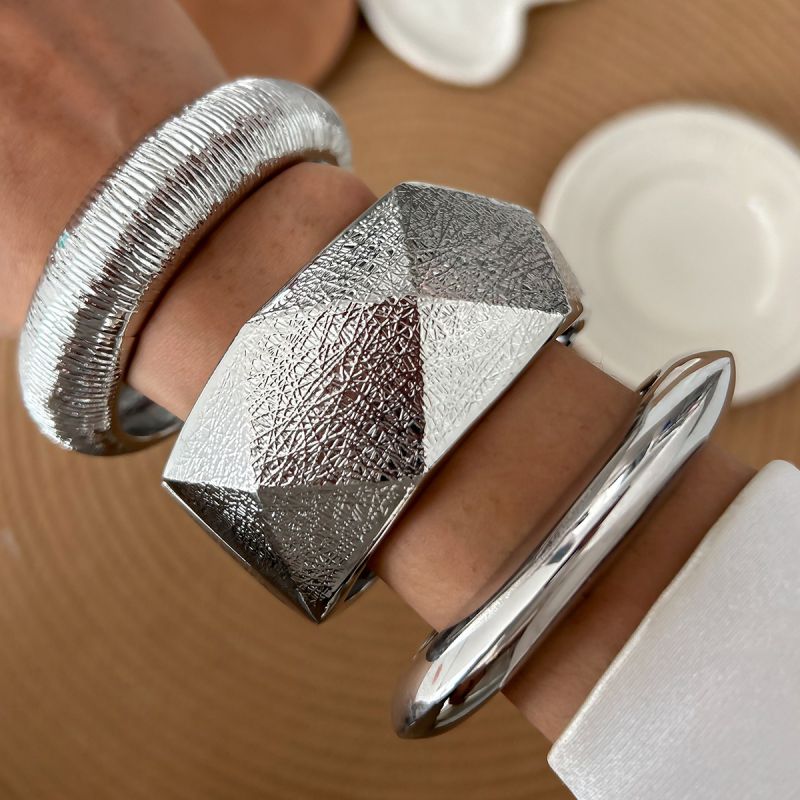 Bold Silver textured statement bracelet