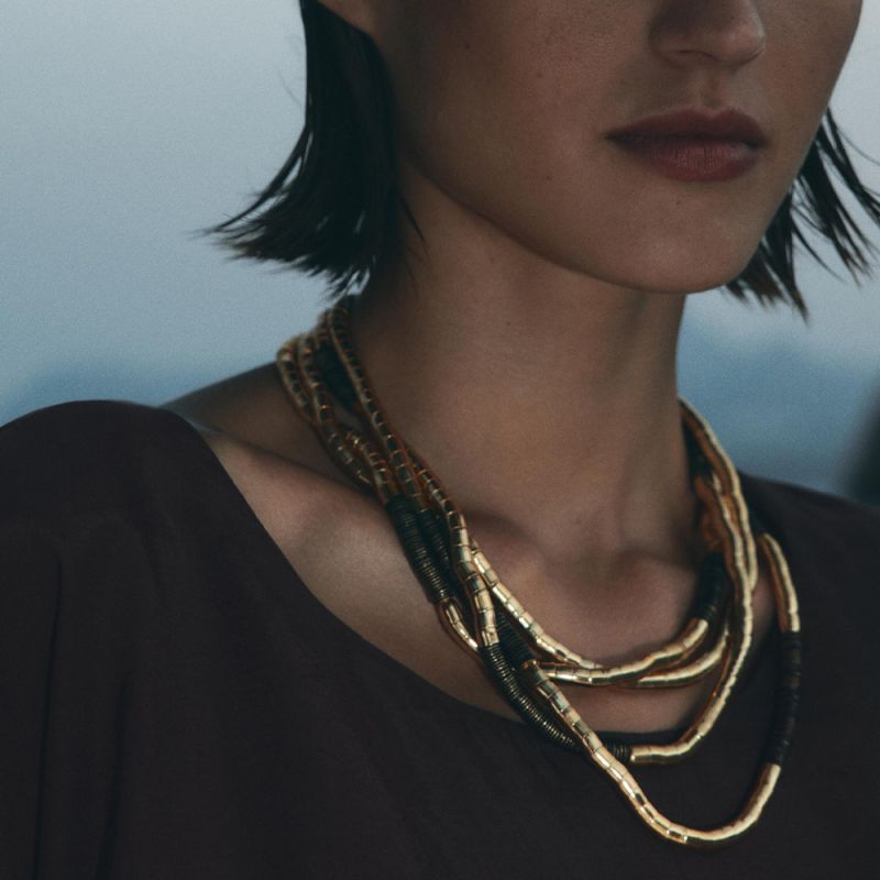 Layered statement black & gold necklace