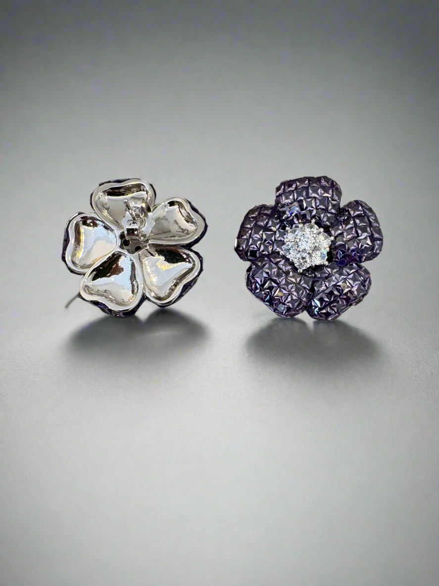 Single flower crystal studs with zircon diamond