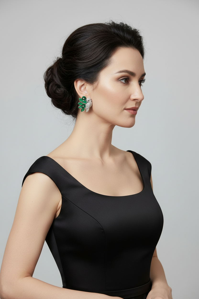 Emerald diamond statement bird studs