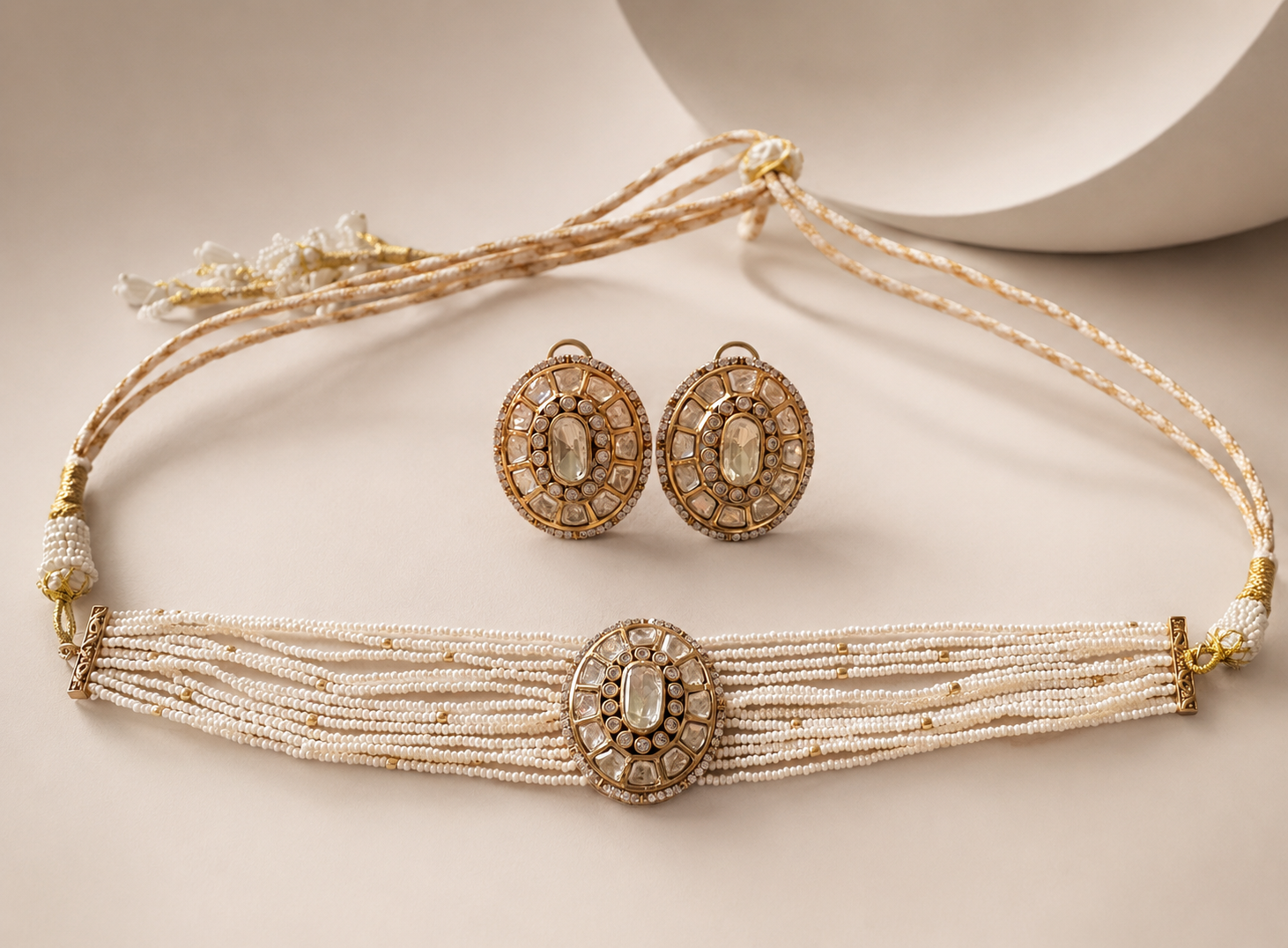 Ivory pearl Polki choker set