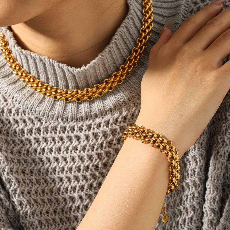 Gold Braided Necklace & Bracelet Set