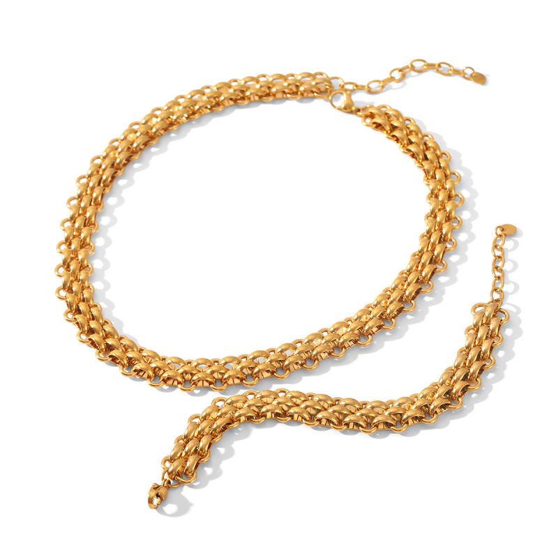 Gold Braided Necklace & Bracelet Set