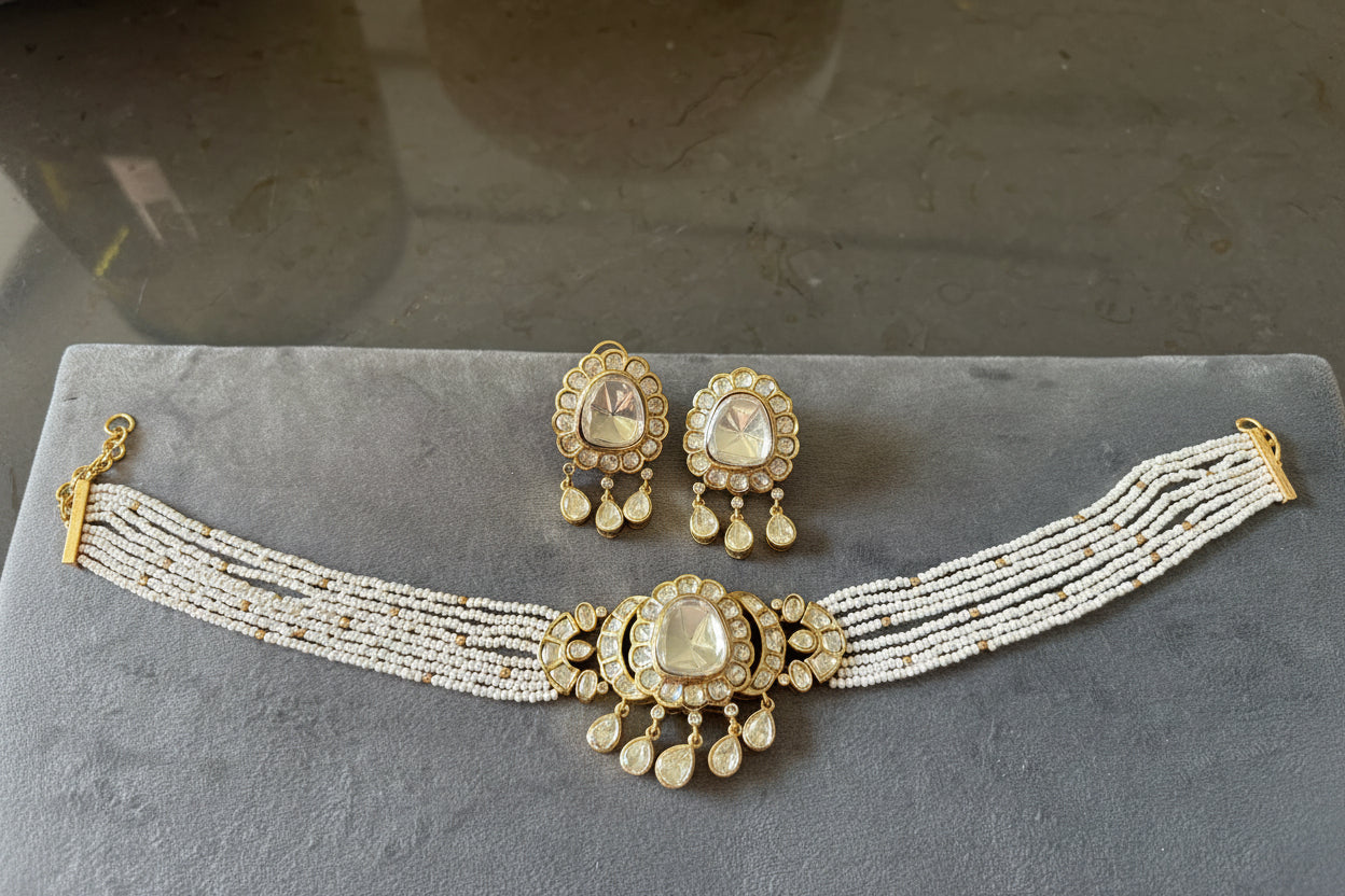 Noor-e-Gul Polki Pearl Choker Set