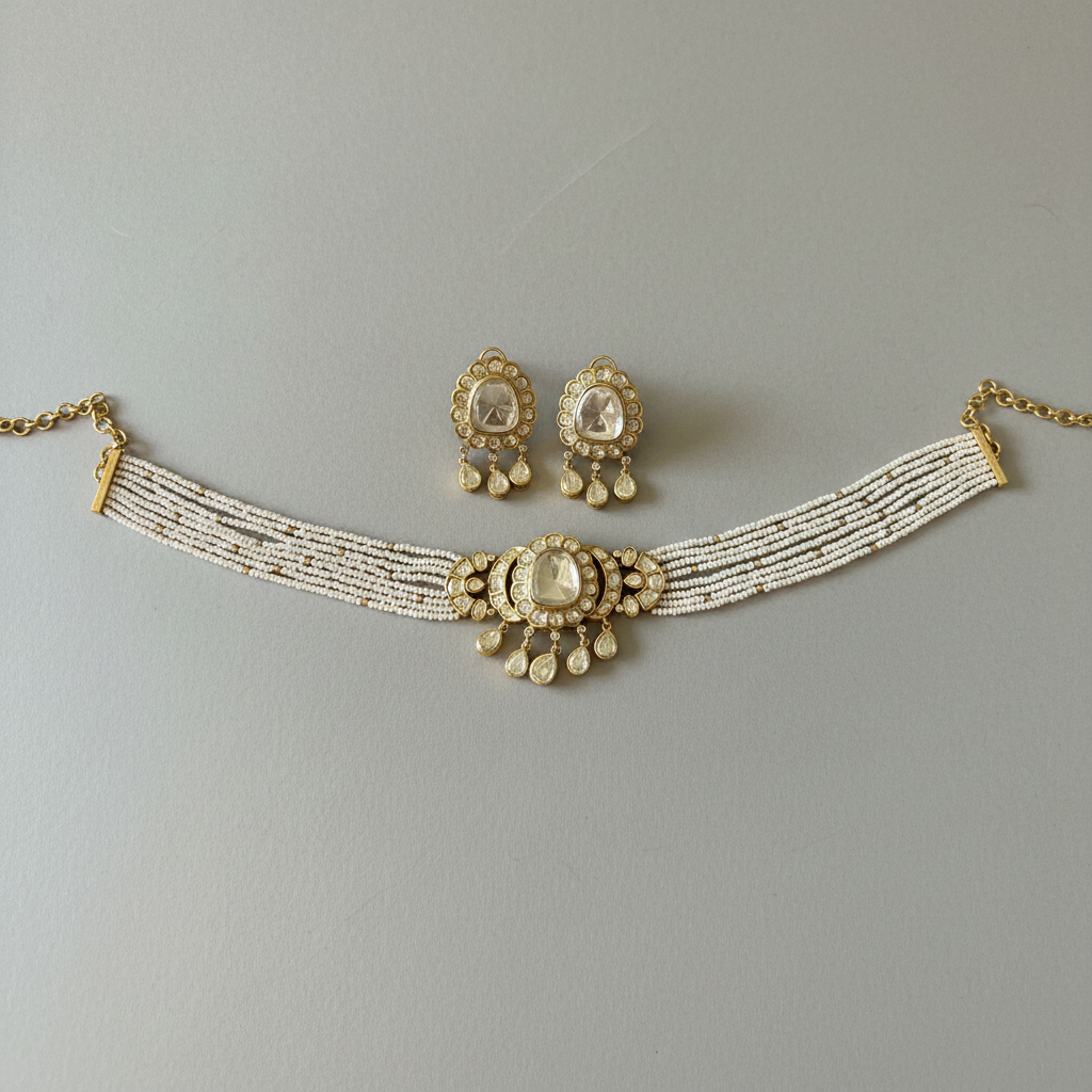 Noor-e-Gul Polki Pearl Choker Set